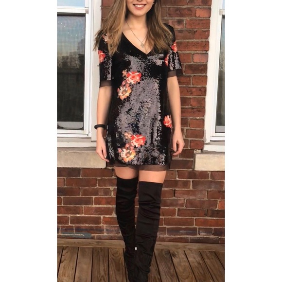 Zara Black Sequin Mini Dress XS - Picture 1 of 6